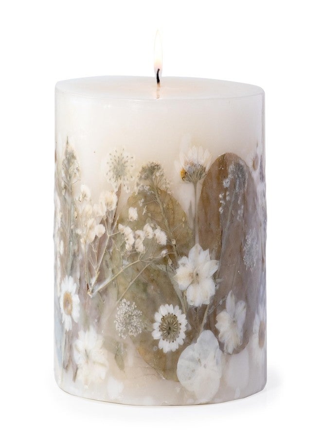 ANDALUCA Pressed Real Flowers Handcrafted Botanical Floral Pillar Candle (Natural White) - Image 3